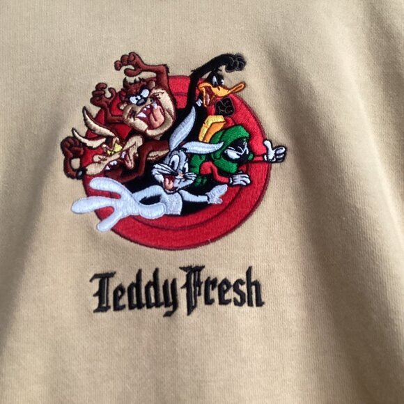 Looney Tunes X Teddy Fresh Hoodie Sweatshirt Mens Size XL Embroidered Colorblock - Picture 6 of 13